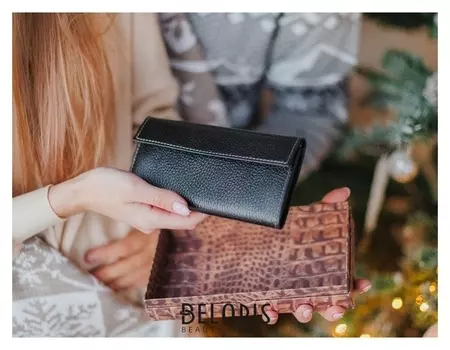 Кошелёк женский, 2 отдела на клапане, цвет чёрный