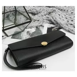 Кошелёк женский, 2 отдела на клапане, цвет чёрный