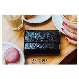 Кошелёк женский, 2 отдела на клапане, цвет чёрный