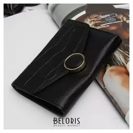 Кошелёк женский, 2 отдела на клапане, цвет чёрный