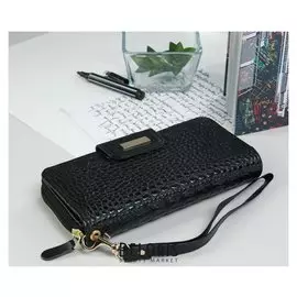 Кошелёк женский, 2 отдела на молнии, с ручкой, цвет чёрный