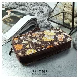 Кошелёк женский, 2 отдела на молниях, с ручкой, цвет коричневый