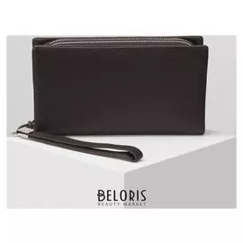 Кошелёк женский, 2 отдела на молниях, с ручкой, цвет коричневый