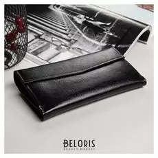 Кошелёк женский, 3 отдела на клапане, цвет чёрный