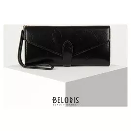 Кошелёк женский, 3 отдела на клапане, цвет чёрный