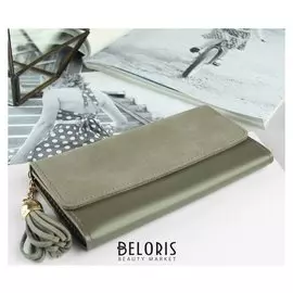 Кошелёк женский, 3 отдела на клапане, цвет серый