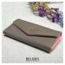 Кошелёк женский, 3 отдела на клапане, цвет серый