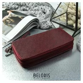 Кошелёк женский, 3 отдела на молниях, с ручкой, цвет бордовый