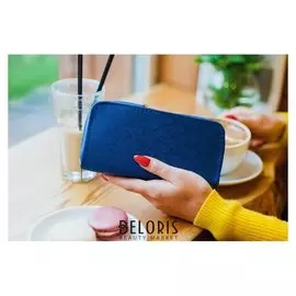 Кошелёк женский, 3 отдела на молниях, с ручкой, цвет синий