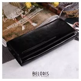 Кошелёк женский, 4 отдела на клапане, цвет чёрный