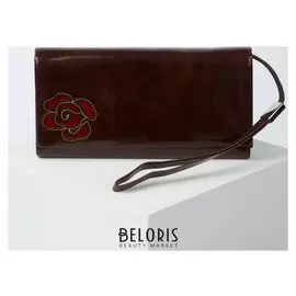 Кошелёк женский, 4 отдела на клапане, с ручкой, цвет коричневый