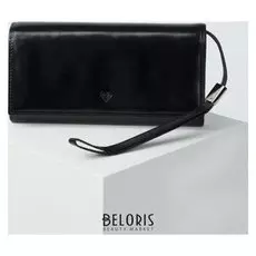 Кошелёк женский, 4 отдела на клапане, с ручкой, цвет чёрный