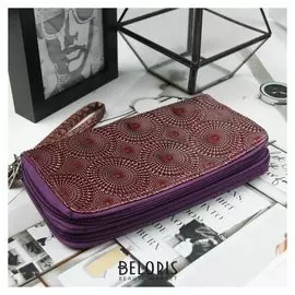 Кошелёк женский, 4 отдела на молниях, с ручкой, цвет фиолетовый