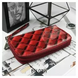 Кошелёк женский, 4 отдела на молниях, с ручкой, цвет красный