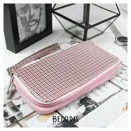 Кошелёк женский, 4 отдела на молниях, с ручкой, цвет розовый