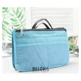 Косметичка дорожная, 3 отдела на молниях, 10 наружных карманов, цвет голубой