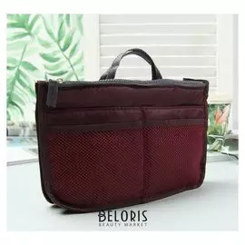 Косметичка дорожная, 3 отдела на молниях, 10 наружных карманов, цвет бордовый