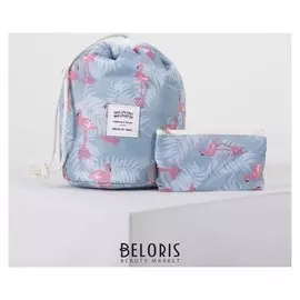 Косметичка дорожная, отдел на шнурке, с кошельком, цвет серый