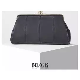 Косметичка-фермуар, 2 отдела на рамке, наружный карман, цвет синий