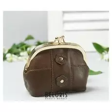 Косметичка-фермуар, натуральная кожа, 2 отдела на фермуаре, цвет оливковый