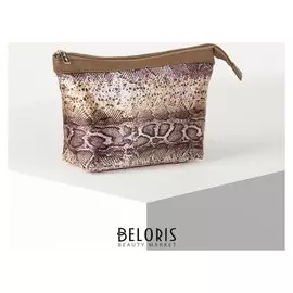 Косметичка простая, отдел на молнии, цвет коричневый/золото