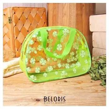 Косметичка пвх, отдел на молнии, 2 ручки, цвет салатовый