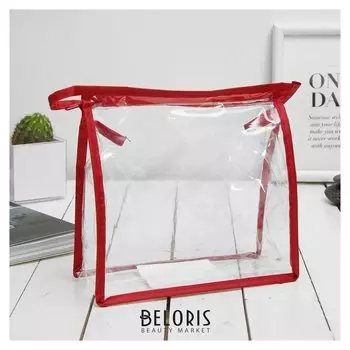 Косметичка пвх, отдел на молнии, цвет красный