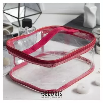 Косметичка пвх, отдел на молнии, цвет красный