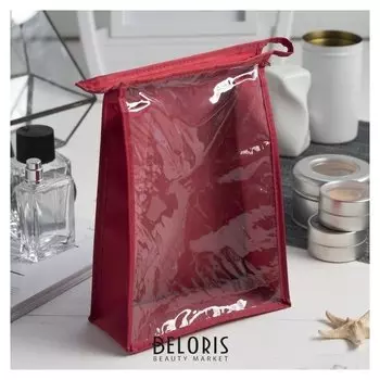 Косметичка пвх, отдел на молнии, цвет красный