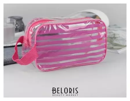Косметичка пвх, отдел на молнии, с ручкой, цвет розовый