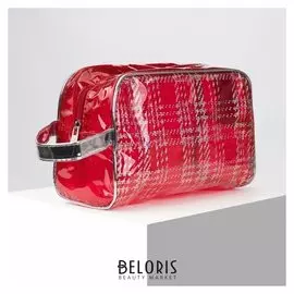 Косметичка пвх, отдел на молнии, с ручкой, цвет красный