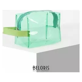 Косметичка пвх, отдел на молнии, с ручкой, цвет зелёный