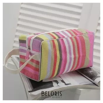 Косметичка пвх, отдел на молнии, с ручкой, цвет розовый/сиреневый