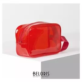 Косметичка пвх, отдел на молнии, с ручкой, цвет красный