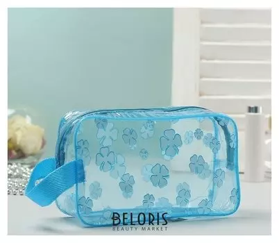 Косметичка пвх, отдел на молнии, с ручкой, цвет голубой