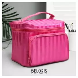 Косметичка-сундучок, отдел на молнии, наружный карман, зеркало, цвет малиновый