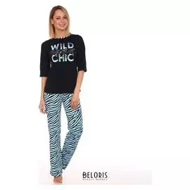 Костюм (Футболка, брюки) женский «Зебра», цвет чёрный, размер 44