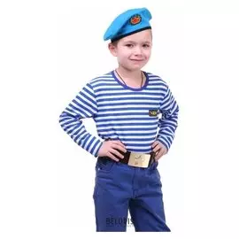 Костюм военного "ВДВ", тельняшка, голубой берет, ремень, рост 134 см