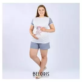 Костюм женский (Футболка, шорты), цвет серый, размер 52