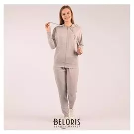 Костюм женский (Толстовка, брюки), цвет серо-розовый, размер 48