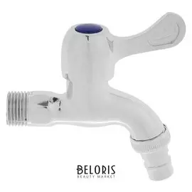 Кран водоразборный со штуцером, с плоской ручкой, металл, кран-букса, цвет хром