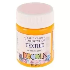 Краска акриловая для ткани Decola, 50 мл, оранжевая, Fluo, флуоресцентная, в банке