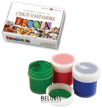 Краски акриловые по стеклу и керамике "Декола", 6 цветов по 20 мл, в баночках