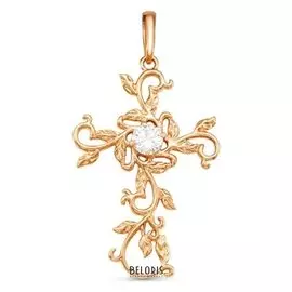 Крест нательный позолота "Лиственный", цвет белый