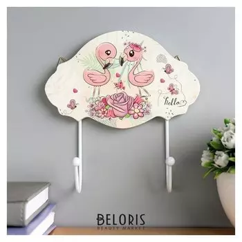 Крючки декоративные "Фламинго мультяшные с цветами" 17х17х4,5 см