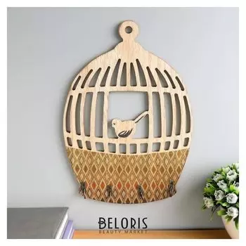 Крючки декоративные "Клетка с птицей Геометрия" 30х21х3 см