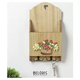 Крючки декоративные с полочкой "Корзина с цветами" 30х16х5,8 см
