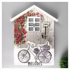 Крючки декоративные с полочкой "Велосипед в саду" 30,5х25х8 см