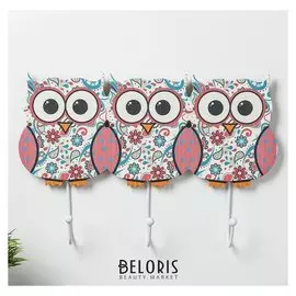Крючки декоративные "Совушки в ярких огурцах" 19х30х4,5 см