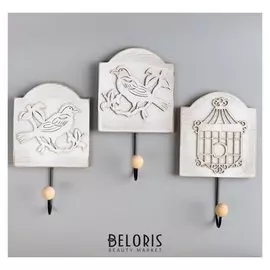 Крючки декоративные "Птицы на ветках и клетка" 19,5х11х4,5 см